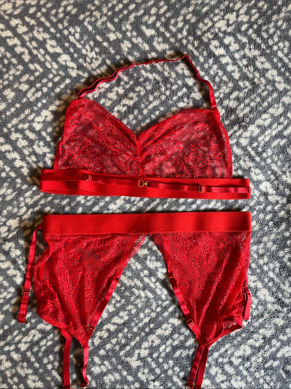 Allure Red Lace Bralette with Matching Garter Set